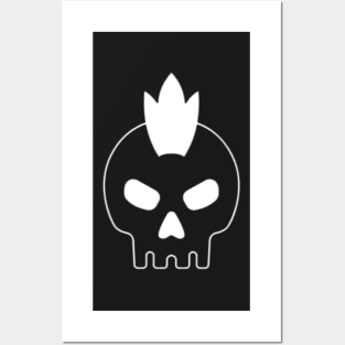 Queen skull, in white, with a crown on a black background. Posters and Art